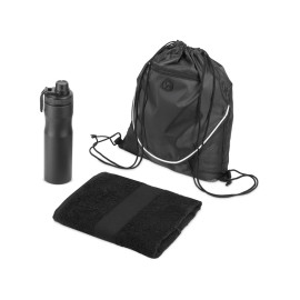 Спортивный набор со стальной бутылкой и полотенцем Advanced, черный