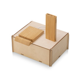 Подарочный набор с БЗУ и внешним аккумулятором Bamboo Set, натуральный