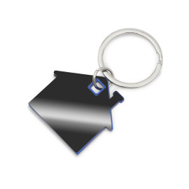 Металлический брелок с пластиковой цветной вставкой SteelPop House, серебристый с синим