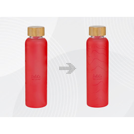 Стеклянная бутылка с бамбуковой крышкой Foggy, 600 мл, красный, с УФ печатью