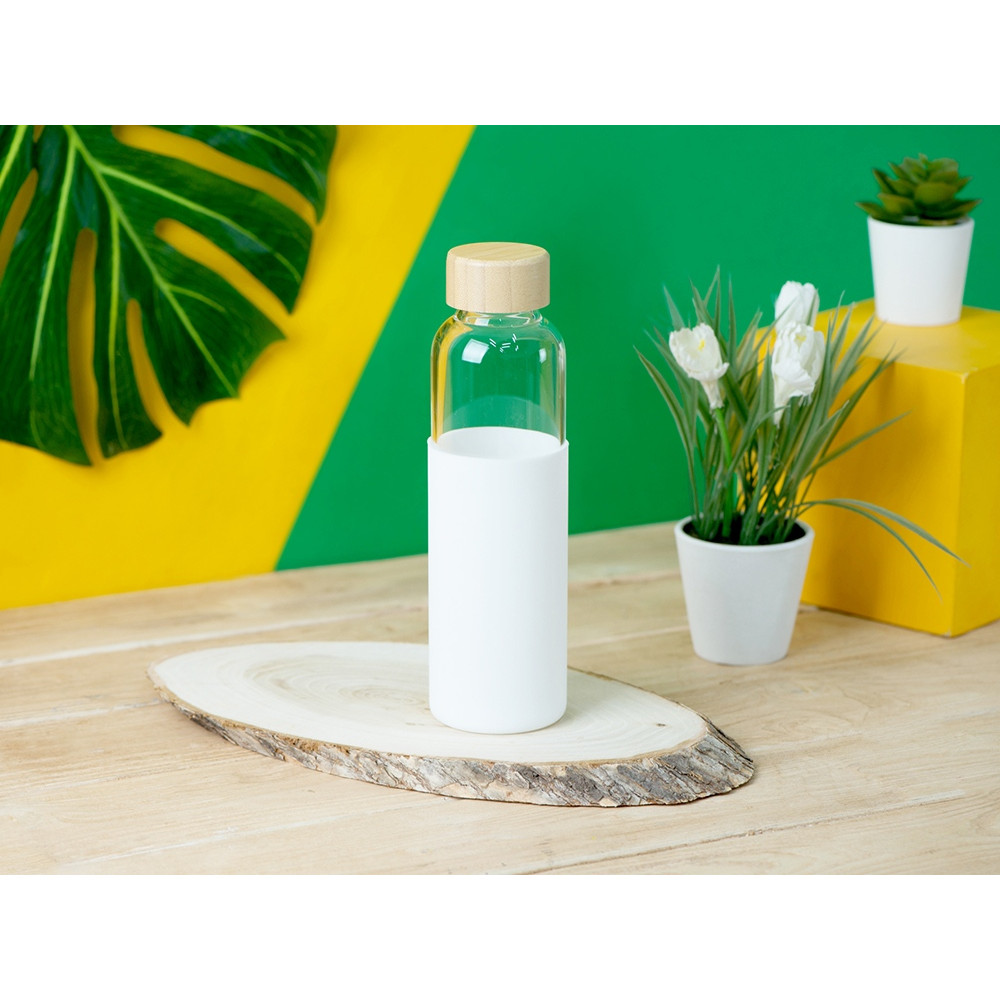 Бутылка для воды стеклянная Refine, в чехле, 550 мл, белый