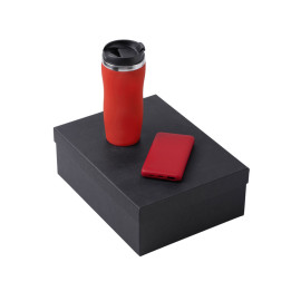 Подарочный набор c вакуумной термокружкой и повербанком С2, красный