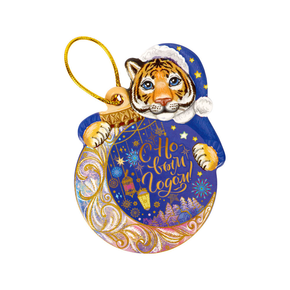 Новогоднее подвесное украшение Тигр на удачу из картона с предсказанием под скретч слоем / 7,3x10,4x0,2см