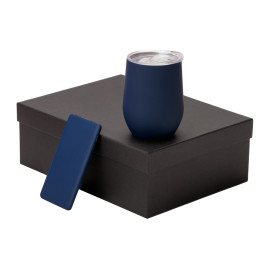 Подарочный набор с термокружкой и повербанком С1, 5000 mAh, темно-синий