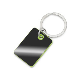 Металлический брелок с пластиковой цветной вставкой SteelPop Rct, серебристый с зеленым яблоком