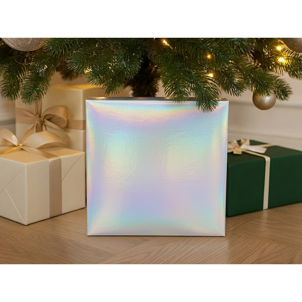 Подарочная коробка с голографическим шубером без печати Aurora, L, 260х260х100 мм.