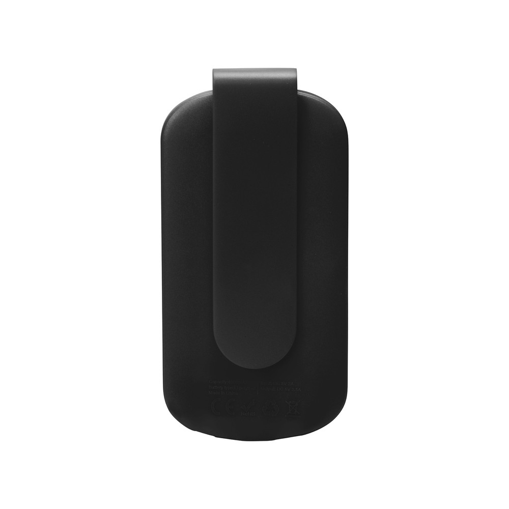 Портативное зарядное устройство Pin на 4000 mAh с большой площадью нанесения и клипом для крепления к одежде или сумке, черный