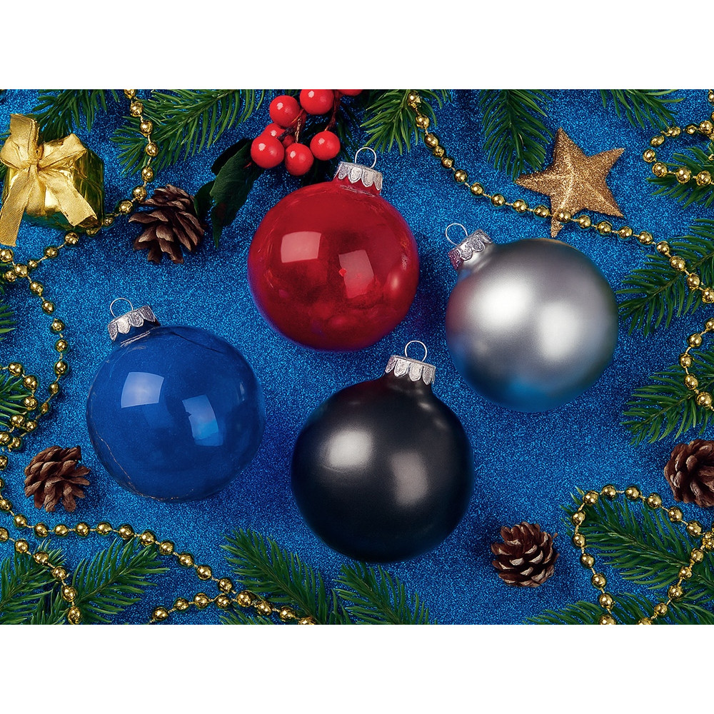 Стеклянный елочный шар Christmas bauble, серебро, металлик, с серебристым колпачком в черной коробке